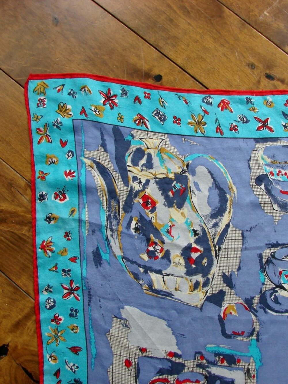 Vintage Perry Ellis 100% Silk Scarf Hand Rolled Japan Teapots Teacups Floral - Picture 12 of 15